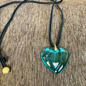Baccarat chrystal heart pendant Necklace in sky blue color on black cord